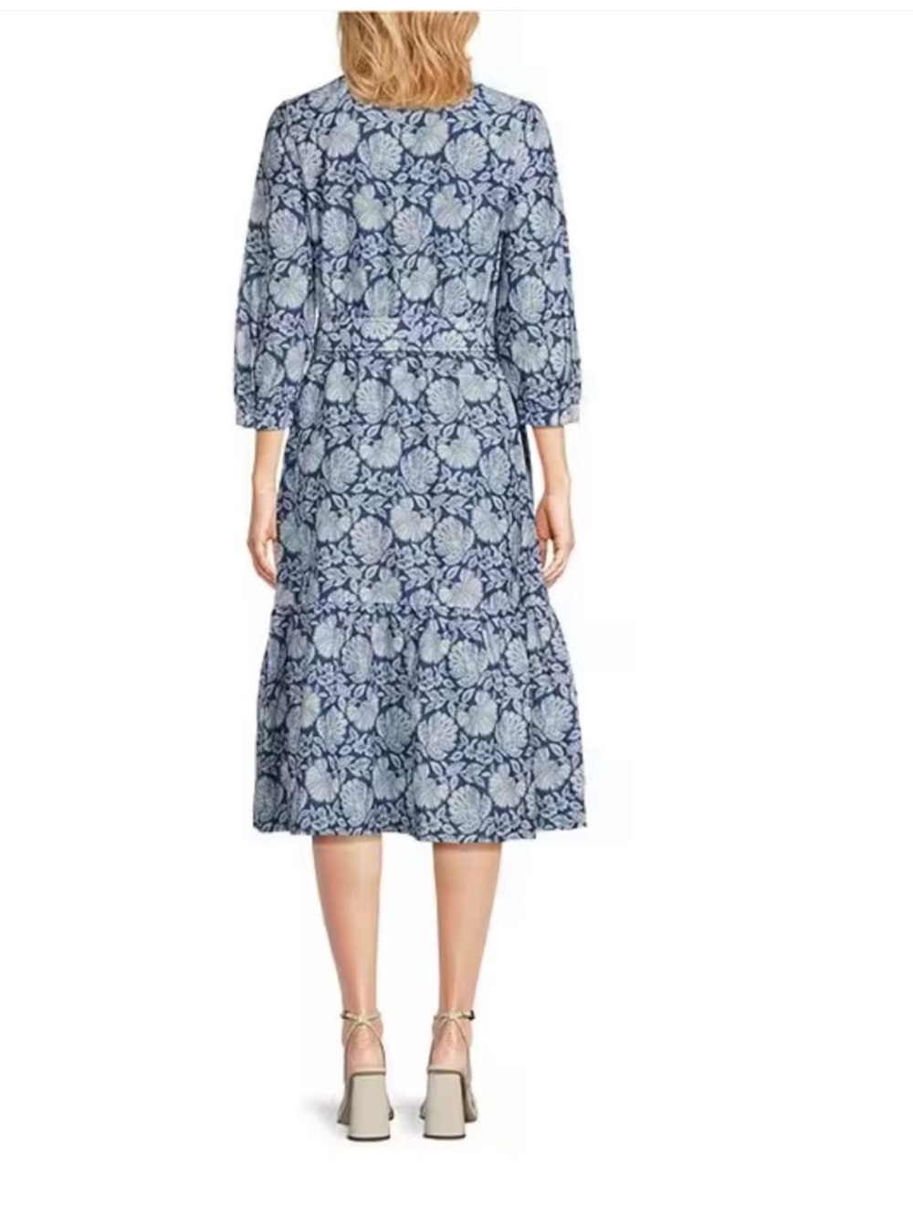 NWT J.McLaughlin Silk Cotton Floral Round Split V-Neck 3/4 Bishop Sleeve Dress - Picture 7 of 12